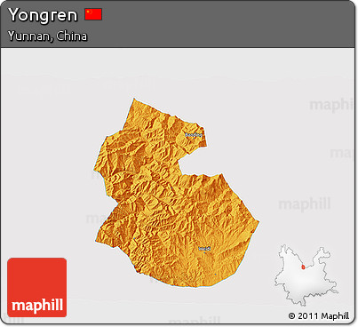 Political 3D Map of Yongren, single color outside