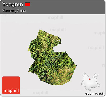 Satellite 3D Map of Yongren, cropped outside