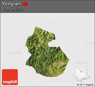 Satellite 3D Map of Yongren, cropped outside