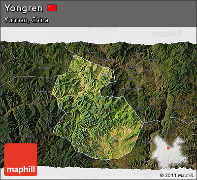 Satellite 3D Map of Yongren, darken
