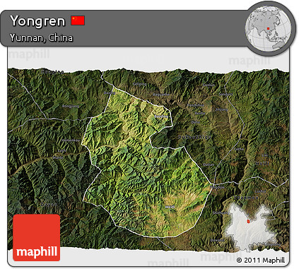 Satellite 3D Map of Yongren, darken