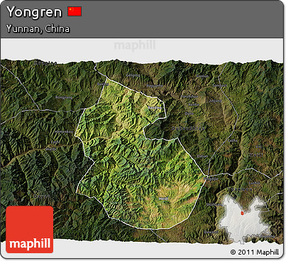 Satellite 3D Map of Yongren, darken