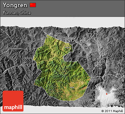 Satellite 3D Map of Yongren, desaturated