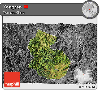 Satellite 3D Map of Yongren, desaturated
