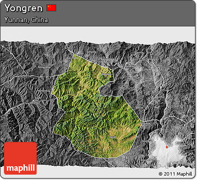 Satellite 3D Map of Yongren, desaturated