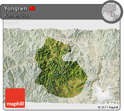 Satellite 3D Map of Yongren, lighten