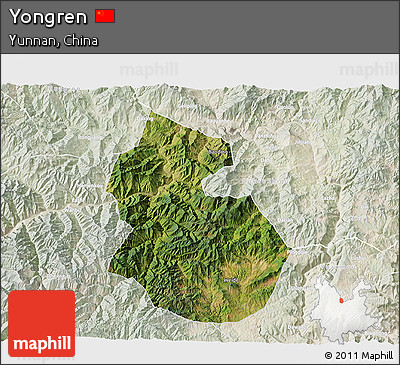 Satellite 3D Map of Yongren, lighten