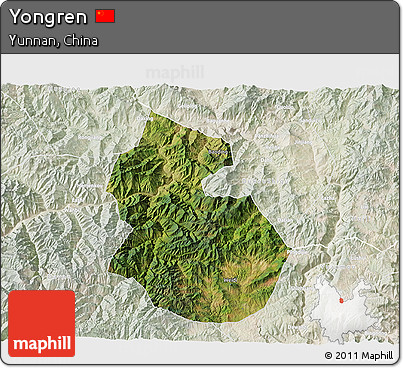 Satellite 3D Map of Yongren, lighten