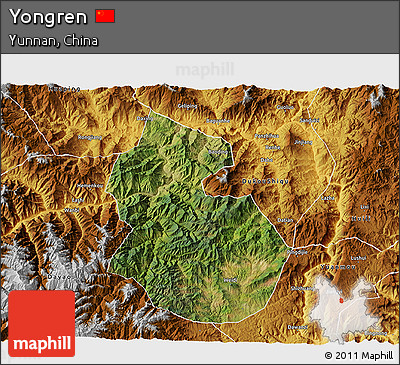 Satellite 3D Map of Yongren, physical outside