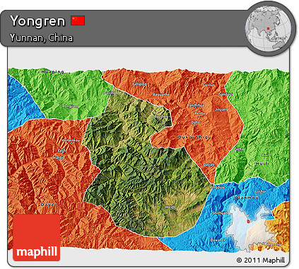 Satellite 3D Map of Yongren, political outside