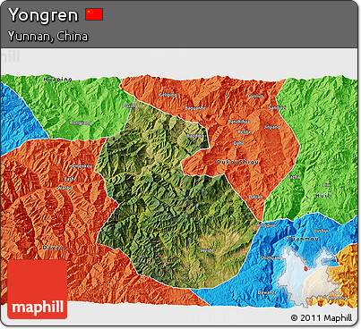 Satellite 3D Map of Yongren, political outside
