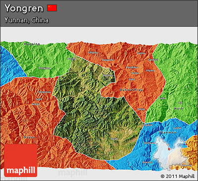 Satellite 3D Map of Yongren, political outside