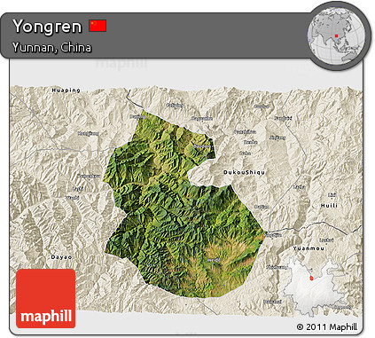 Satellite 3D Map of Yongren, shaded relief outside