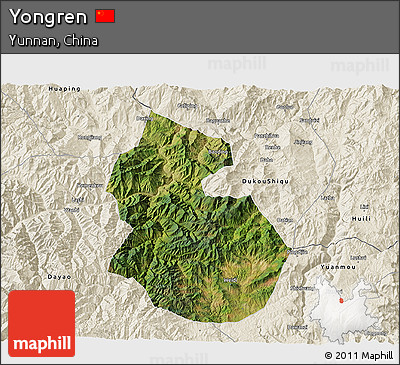 Satellite 3D Map of Yongren, shaded relief outside