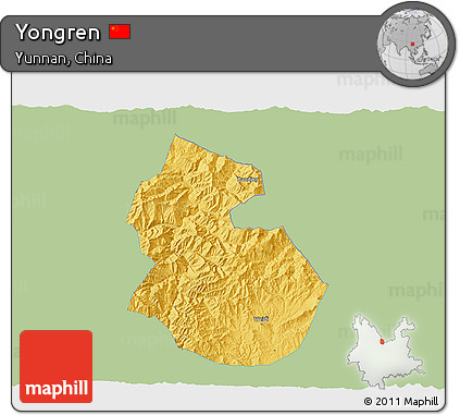 Savanna Style 3D Map of Yongren, single color outside