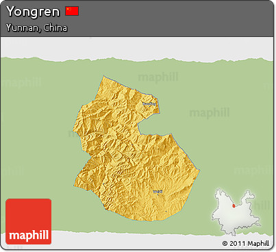 Savanna Style 3D Map of Yongren, single color outside