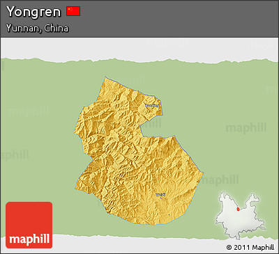 Savanna Style 3D Map of Yongren, single color outside