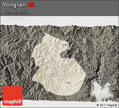Shaded Relief 3D Map of Yongren, darken