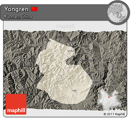 Shaded Relief 3D Map of Yongren, darken