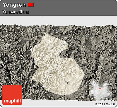 Shaded Relief 3D Map of Yongren, darken