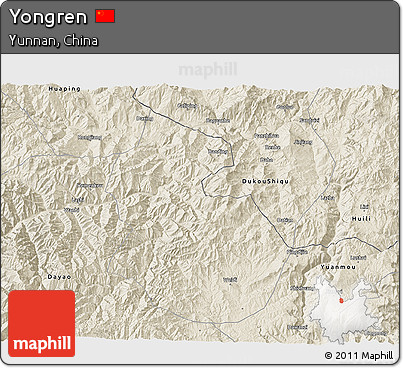 Shaded Relief 3D Map of Yongren