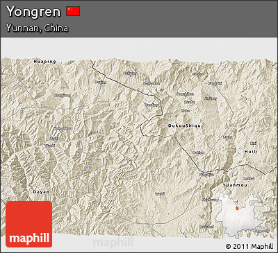 Shaded Relief 3D Map of Yongren