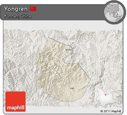 Shaded Relief 3D Map of Yongren, lighten