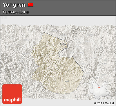 Shaded Relief 3D Map of Yongren, lighten