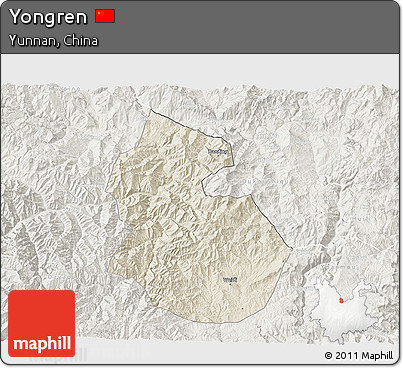 Shaded Relief 3D Map of Yongren, lighten