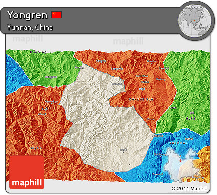 Shaded Relief 3D Map of Yongren, political outside