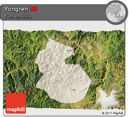 Shaded Relief 3D Map of Yongren, satellite outside