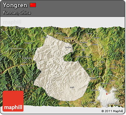 Shaded Relief 3D Map of Yongren, satellite outside