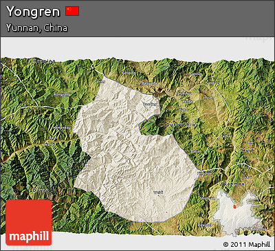 Shaded Relief 3D Map of Yongren, satellite outside