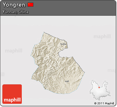 Shaded Relief 3D Map of Yongren, single color outside