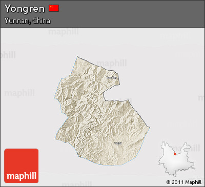 Shaded Relief 3D Map of Yongren, single color outside