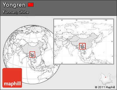 Blank Location Map of Yongren, highlighted country, highlighted parent region, within the entire country