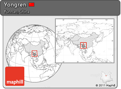 Blank Location Map of Yongren, highlighted country, highlighted parent region, within the entire country