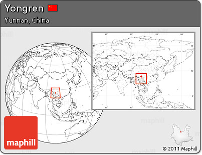 Blank Location Map of Yongren, highlighted parent region, within the entire country