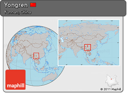 Gray Location Map of Yongren, within the entire country