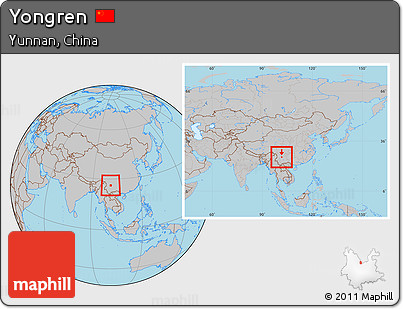 Gray Location Map of Yongren, within the entire country