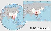 Gray Location Map of Yongren, highlighted country, within the entire country