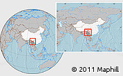 Gray Location Map of Yongren, highlighted country, highlighted parent region, within the entire country, hill shading