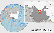 Gray Location Map of Yongren, highlighted country, highlighted parent region, hill shading