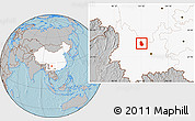 Gray Location Map of Yongren, highlighted country, hill shading