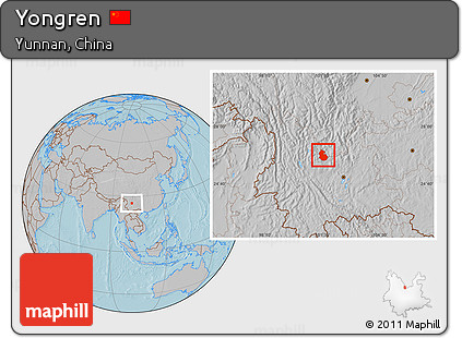 Gray Location Map of Yongren, hill shading