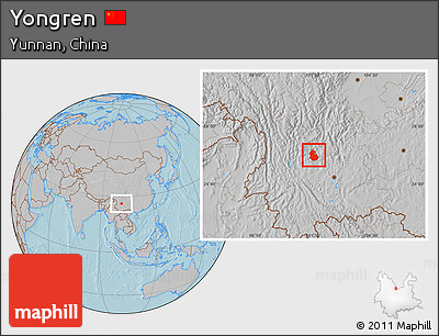 Gray Location Map of Yongren, hill shading