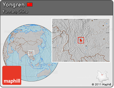 Gray Location Map of Yongren, hill shading