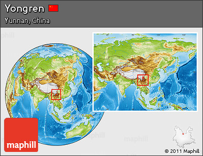 Physical Location Map of Yongren, within the entire country