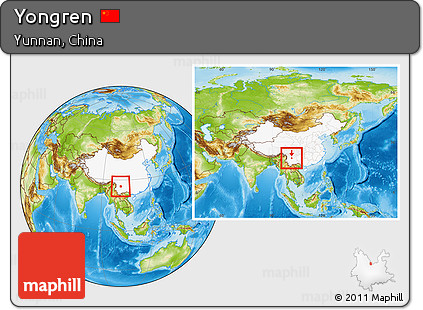 Physical Location Map of Yongren, highlighted country, within the entire country