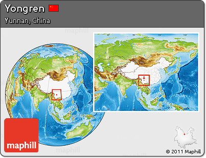 Physical Location Map of Yongren, highlighted country, within the entire country